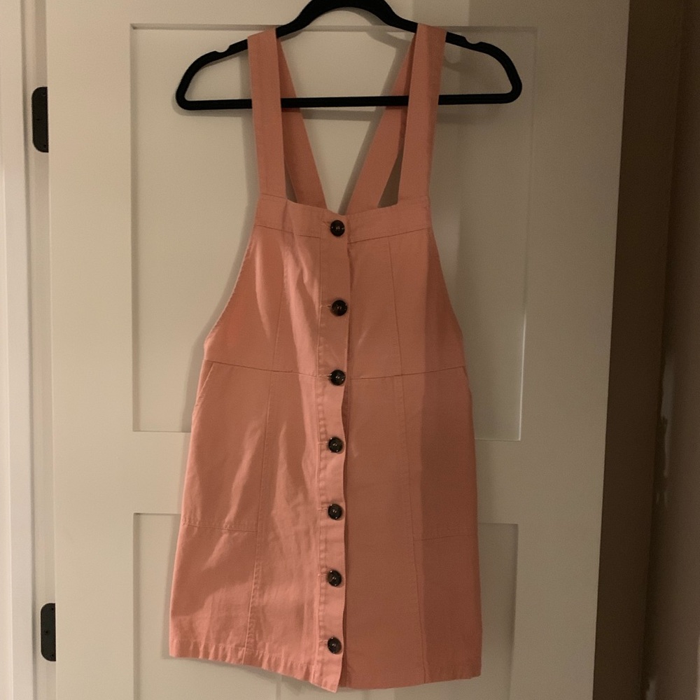 Light pink denim overall dress
